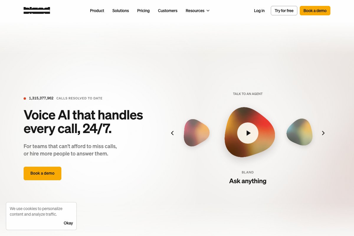 Bland AI homepage screenshot
