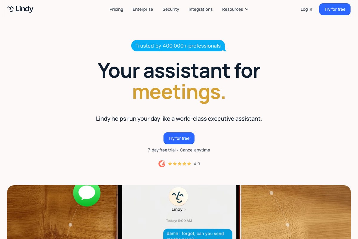Lindy homepage screenshot
