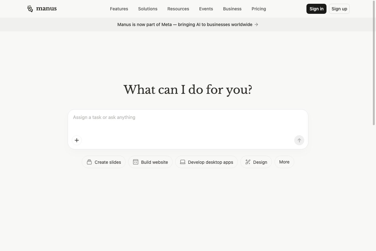 Manus homepage screenshot