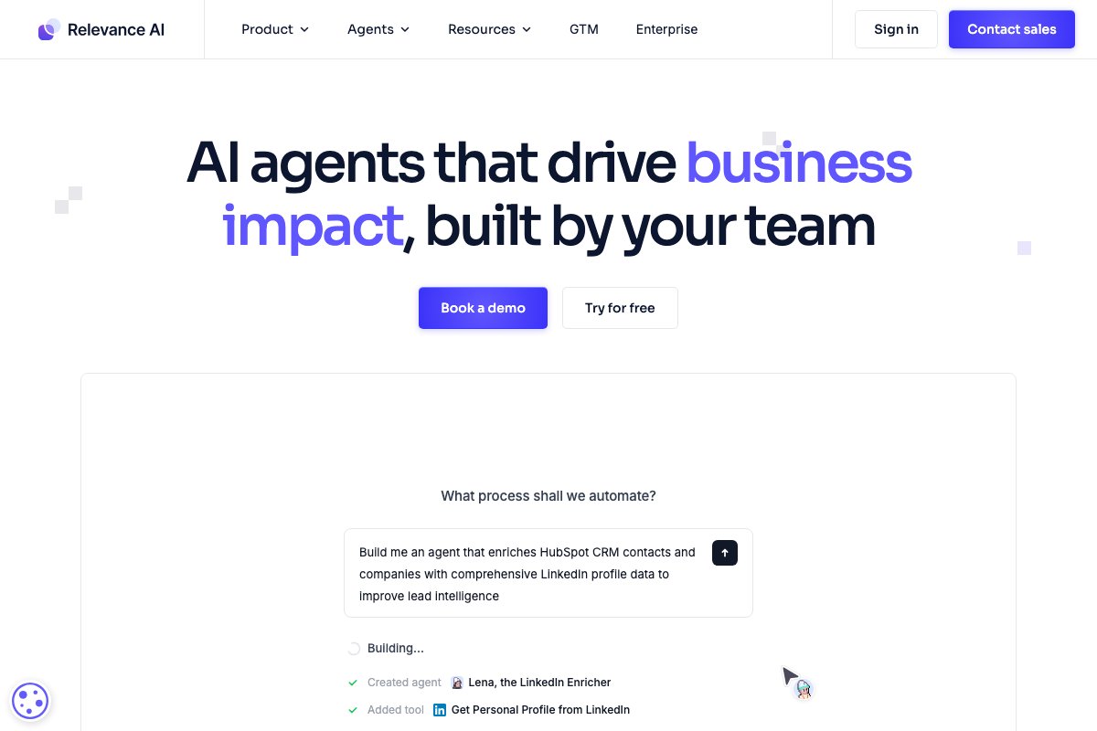 The Relevance 'Build and Recruit Autonomous AI Agents' page — the workforce metaphor is product-deep, not just brand-deep. The page itself talks about hiring.