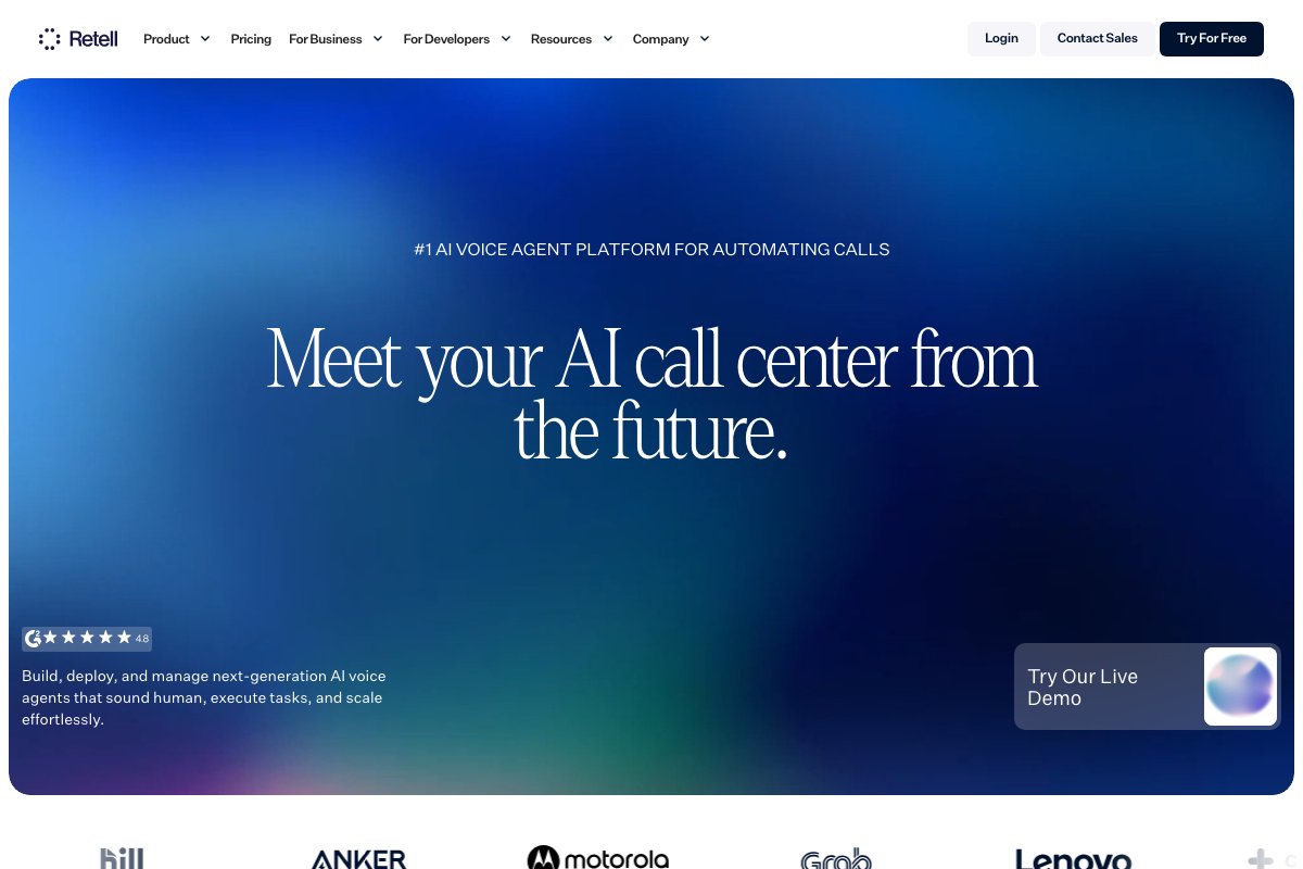 Retell AI homepage screenshot